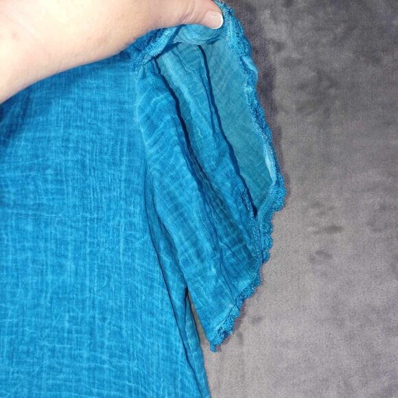 Chicos Women's S Aqua Blue Split Sleeve Versatile Vibrant Vintage Fairycore Top - Picture 6 of 11